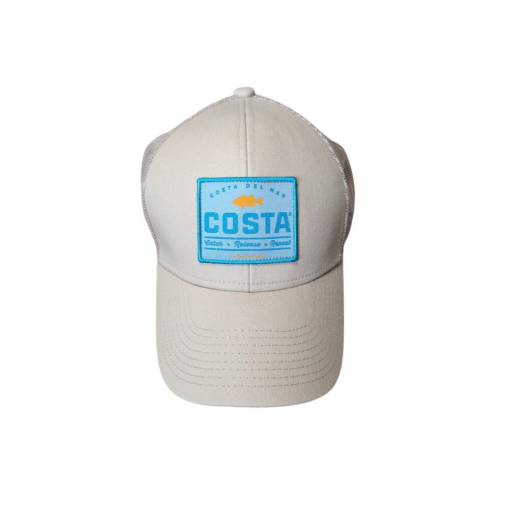 Costa Del Mar Trucker/ Baseball Cap Beige Mesh Fish Logo Patch Snapback Cap